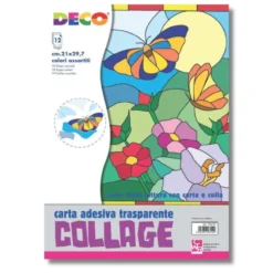 Carta collage trasparente adesiva colori assortiti 12 fogli