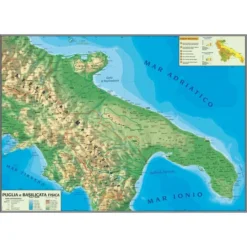 Puglia e basilicata -carta geogr. bifacciale politica fisica