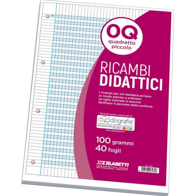 Ricambi quaderni disgrafia 40 ff 100 gr- quadretti mm 5