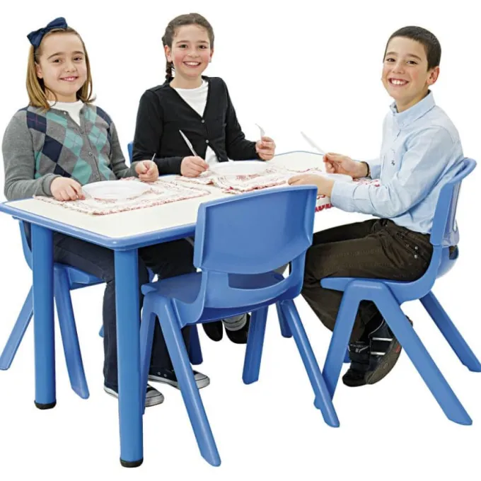 Tavolo ergonomico scuola primaria azzurro con 6 sedie 35.5 h